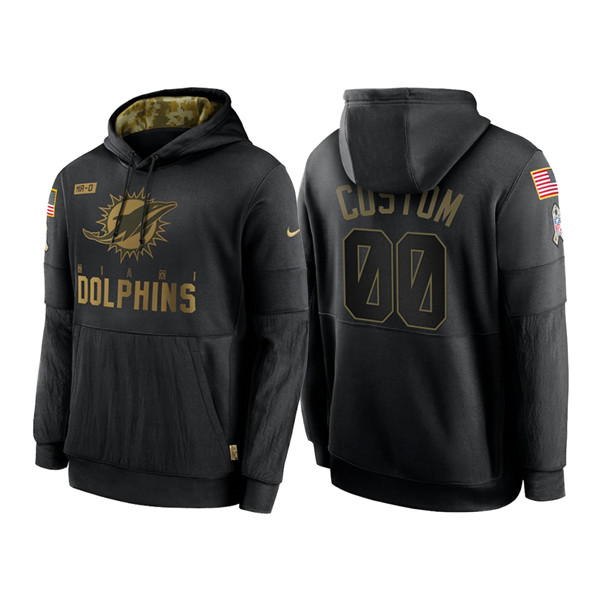 Men's Miami Dolphins Black 2020 Customize Salute to Service Sideline Therma Pullover Hoodie